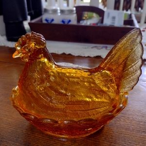 Vintage french glass hen on nest